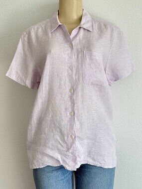 Liz Claiborne Lizsport Linen Shirt‎ Medium Lavender Purple Coastal Grandma Top